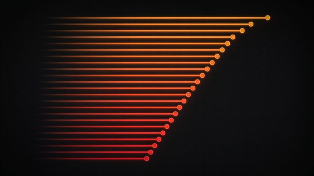 Glowing orange ranked bar chart with coin markers on a dark background